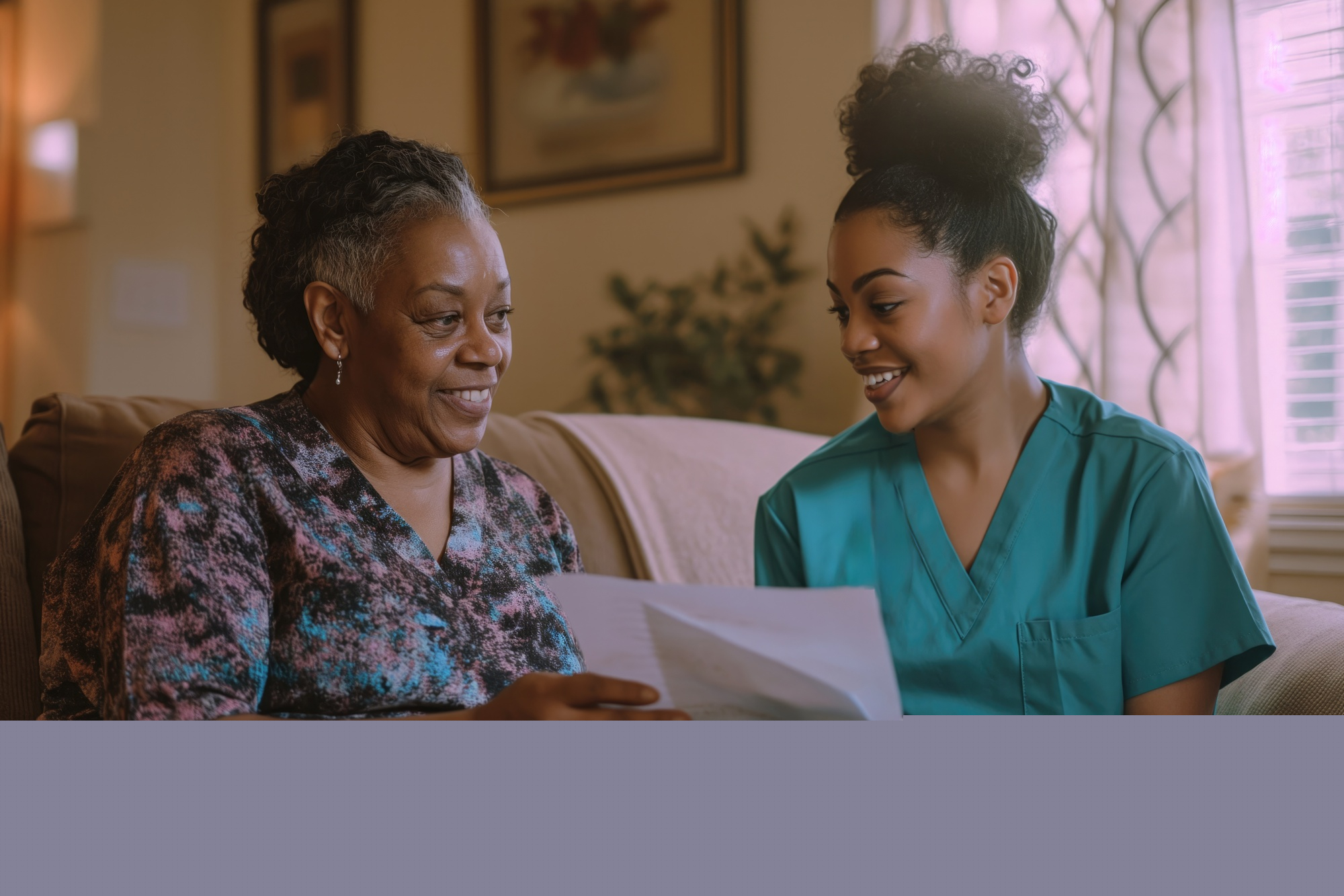 A caregiver assisting a patient with in-home care services